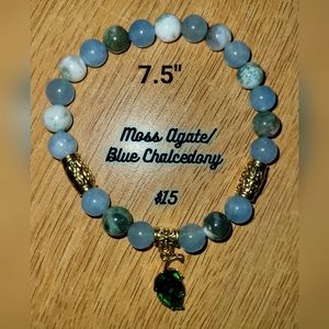 Chalcedony/Agate w/ Leaf Charm Bracelet